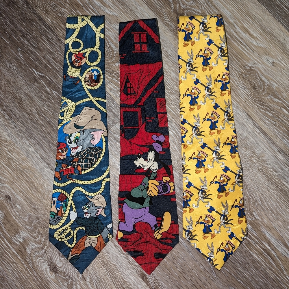 Vintage Bugs Bunny, Tom & Jerry & Goofy Disney Neckties Ties Lot Of 3
